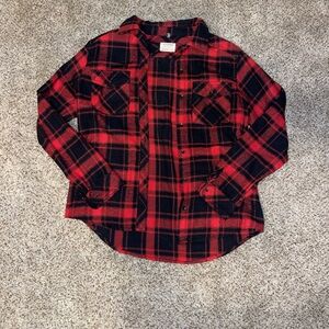 Red and Black Flannel Button Down Shirt